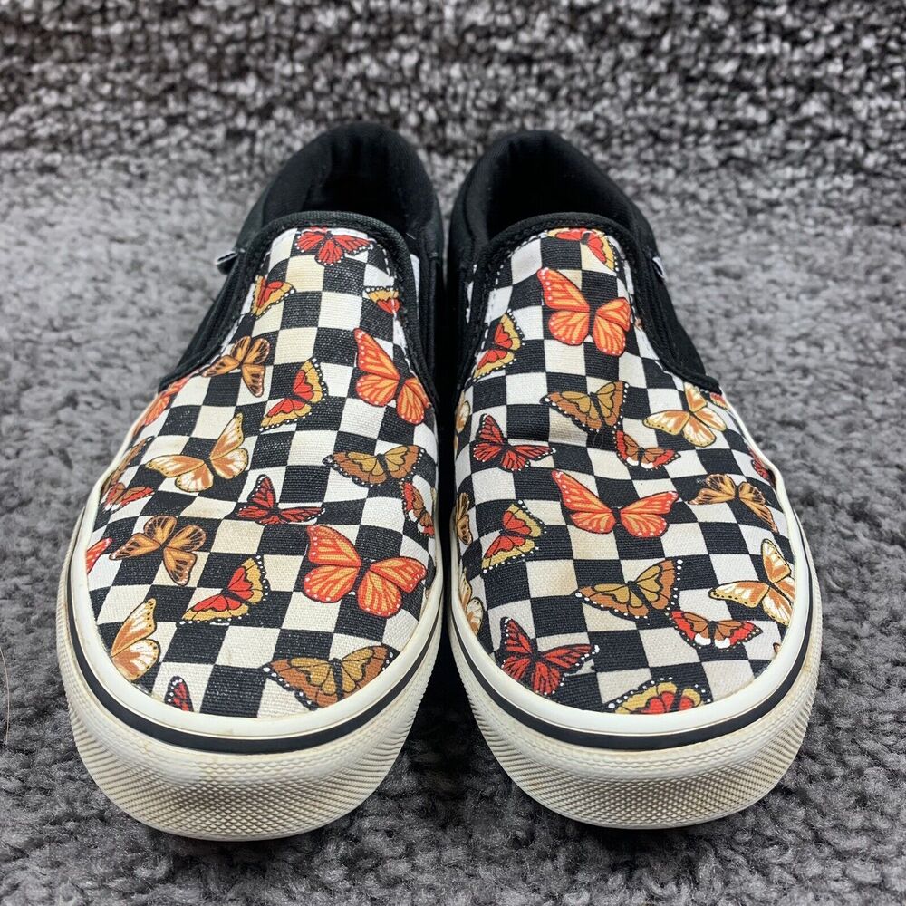 Vans Old Skool Missy US Size 4 Checkered  Butterflies Slip-On Shoes